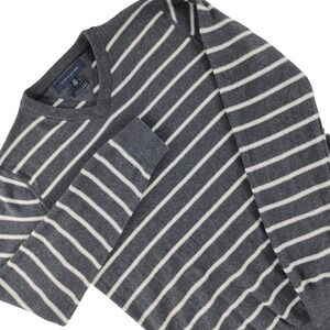 Tommy Hilfiger V-Neck Sweater Mens S Grey Striped Cotton Cashmere Knit